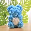 Blue rose teddy bear with white heart made of PE foam flowers for Valentine gift - 23CM Naked Bear (Without Box) / Sky Blue with White Heart