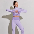 Damen Yoga-Set in Lavendel, nahtlos, mit langärmeligem Oberteil und hoher Leggings - Lila