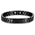 Schwarzes Edelstahl-Armband mit Kreuz und Bibelvers-Gravur auf dem Gliederarmband - Schwarzes Kreuz