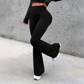 Women's Y2K high-waisted black yoga pants with flared legs for athletic fitness - S / Black
