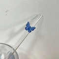 Heat-resistant glass straw featuring a delicate blue butterfly ornament for beverages - Blue