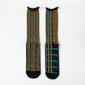 Sheer glass silk crew socks with blue stripes and golden dots in black mesh style - One Size / Black Polka Dot