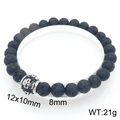 Handmade lava rock beaded bracelet featuring 8mm black stones and a silver skull charm - 8mm Bead Silver Skull Bead Ornament Style (KB205895-Z)