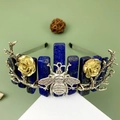 Bohemian crystal crown headband featuring blue stones, silver bee and gold rose details - Lapis Lazuli