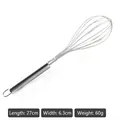 Manual 27cm stainless steel egg whisk with measurement dimensions and hanging hook - Medium Whisk [201 Material]