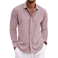 Men's relaxed long sleeve linen shirt in dusty pink color with button-down collar - Lotus Pink