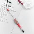 DIY beadable pen with red-to-white gradient barrel, pearl and rhinestone inlay accents - Pearl Gradient Red