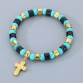 Bracciale bohémien in turchese con perline e ciondolo a croce dorata per uomo e donna - Stile con Perline e Croce (KB179956-YA)