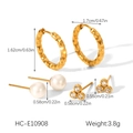 Détails d'un ensemble de créoles en acier martelé avec puces perles et zircons avec dimensions - Boucles d'Oreilles Créoles Texturées Perle Zircone Dorées Lot de 3 Paires (HC-E10908)