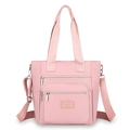 Pink waterproof oxford cloth tote bag with multi-zipper pockets and crossbody strap - Pink
