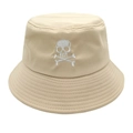 Détail de la broderie de crâne blanc sur un chapeau bob en sergé de coton beige - M (56-58cm) / Kaki