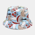 Light blue bucket hat featuring colorful mushroom patterns for outdoor casual wear - M (56-58cm) / Color #14