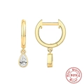 Orecchini a cerchio in argento sterling 925 dorato con ciondolo in zircone a forma di pera - Oro - Goccia d'acqua / Argento 925