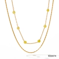 Golden double-layered stainless steel necklace featuring elegant yellow natural stone beads - Yellow Natural Stone Necklace (KDD074)