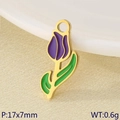 Golden tulip pendant with purple and green enamel details, 17x7mm size for DIY jewelry - Purple Tulip Style (KLJ9509-ZLA)