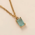 Gold-plated titanium steel necklace with a rectangular turquoise zircon birthstone pendant - December - Turquoise Color