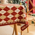 Christmas red and gold diamond pattern velvet tablecloth on a festive dinner table - 60*60cm / Red Yellow Argyle
