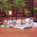 Four traditional Chinese art figurines representing Qin, Qi, Shu, and Hua on desks - 1056-16 Four Arts Stand Set of 4