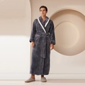 Men's dark gray coral fleece bathrobe featuring a textured diamond pattern and white trim - M / Grey (Men's)