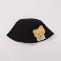 Black cotton kids fisherman hat featuring a cute yellow plush bear patch decoration - CM8008 Plush Doll Series / Black
