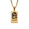 Gold rectangular pendant necklace with moon and zircon inlay on a square chain - Moon