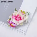 Bridal flower hair comb with pink roses, purple blossoms and silver metal teeth - FS09-4 Purple