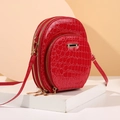 Elegant red crocodile texture handbag with dual zippers and multi-compartment design - Red