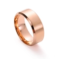 Bague homme en acier inoxydable or rose mat avec bord plat et finition brossée fine - Taille 12 / 8MM Biseauté Mat (24-B-1) / Or rose