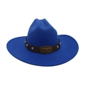 Royal blue western cowboy hat with turquoise beads and bull head buckle decoration - One Size / Sapphire Blue