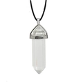 Hexagonal clear quartz point pendant necklace with silver clasp and black cord - Clear Quartz + Leather Cord