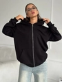 Retro oversized black zip-up hoodie for women with hood and front kangaroo pockets - S / Black (Thin Style)