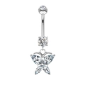 Piercing ombelico a farfalla in acciaio argento con pietre di zircone scintillanti - Stile 20