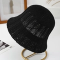 Elegant black crochet hollow-out bucket hat displayed on a golden metal stand - M(56-58cm) / Black