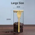 Large glass storage jar with wooden lid and spoon for coffee beans, 15cm height - 85*150 (With Wood Lid + Wood Spoon)