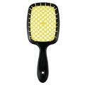 Black and yellow hollow mesh hairbrush for styling and detangling portable design - Black Handle - Yellow