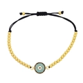 Golden beaded Evil Eye bracelet with blue zircon inlay and adjustable black cord - Style D-Beaded Pull Cord