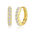 Elegant gold S925 silver hoop earrings with shimmering cubic zirconia stones on white background - Gold