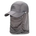 Gray quick-dry sun protection hat with neck flap and face mask for outdoor activities - Adjustable (56-60cm) / Foldable Brim Style / Light Gray