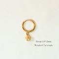 Detail showing 14K gold rose pendant hoop earrings with size and weight specs - Flower