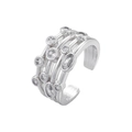 Macro view of multi-layer open ring featuring polished silver bands and sparkling zircon stones - VJ535 / White Gold