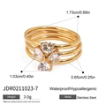Gold layered stainless steel ring featuring clover heart zircons, waterproof design - Clover Heart Style (JDR0211023-7)