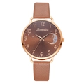 Women's quartz watch with brown leather strap and moon pattern dial in rose gold - Watch Only / Brown