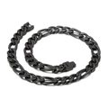 Men's hip hop Figaro chain necklace in black plated stainless steel with secure clasp - 11mm 45cm Black Necklace (KN225477-Z)