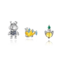 Cute cartoon silver earrings featuring zircon astronaut, fish, and lantern charms - Silver