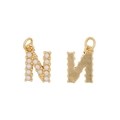 Elegant gold letter N pendant with pearl inlay and smooth metal back on white background - Letter N