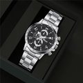Silver steel business watch with black dial and chronograph in a black display box - Silver Strap Black Dial Silver Hands