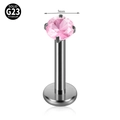 G23 titanium labret stud featuring a 3mm pink cubic zirconia in a 4-prong setting - 1.2x8mm / Silver Base With 3mm Pink Zirconia