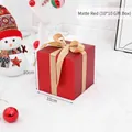 Matte red Christmas gift box 10x10cm with golden ribbon bow and festive snowman decor - 10cm Matte Red Gift Box