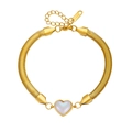 Gold stainless steel snake chain bracelet featuring an iridescent heart opal charm - Heart Pendant (Pearl Heart Gold M706)