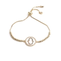 Detail of gold Hamsa hand bracelet with colorful cubic zirconia and adjustable chain - Bead Box Chain